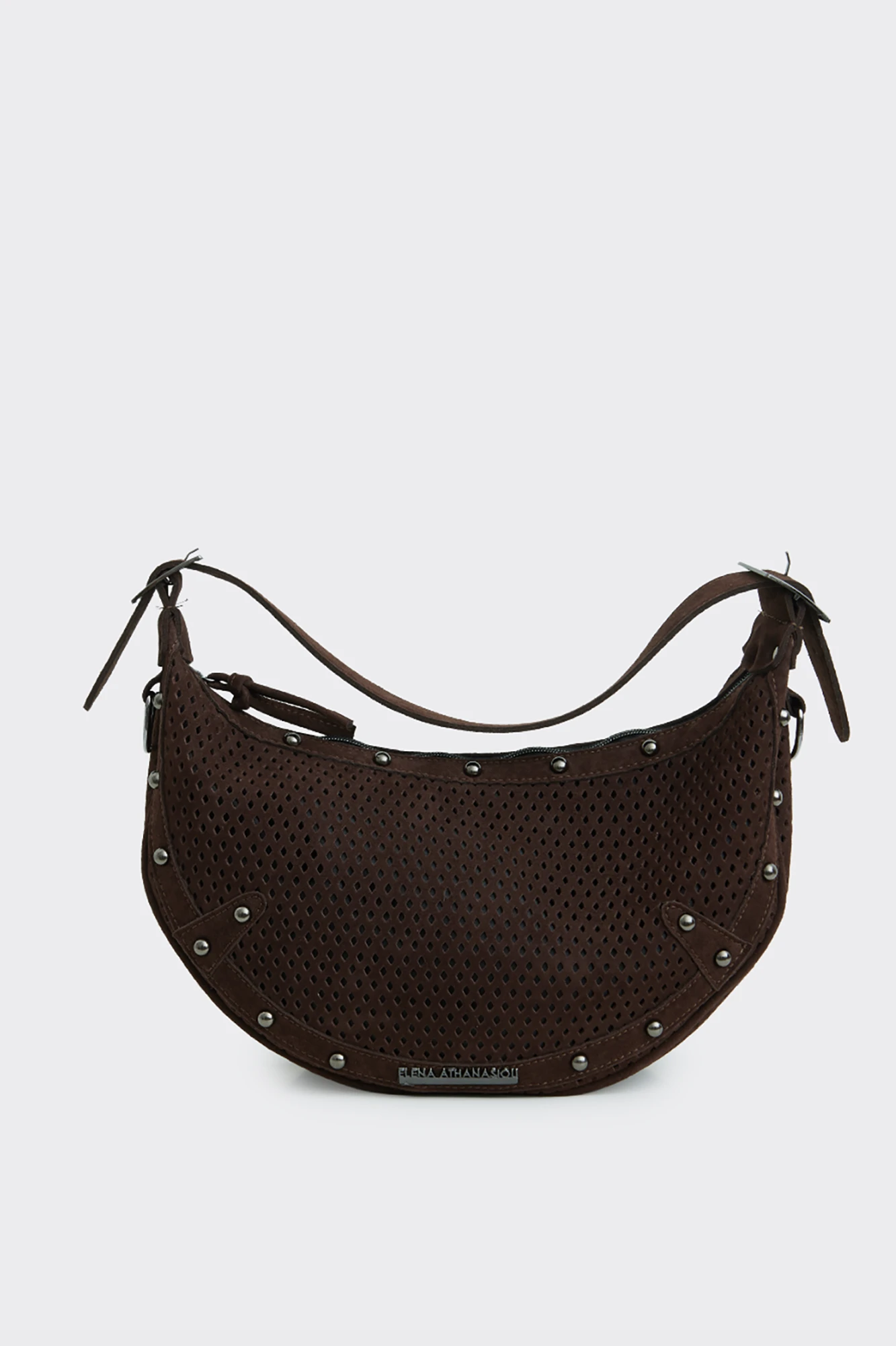 Net-Baguette-Brown- HYPE NET PLANET SUEDE BAGUETTE BAG ΤΣΑΝΤΑ ΩΜΟΥ ΚΑΦΕ - Image 1